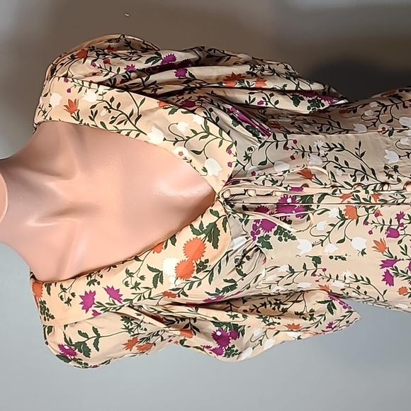 La Ligne Silk Floral Midi Dress Size 0 Empire Waist Cottage Parisian Luxury - Picture 11 of 14